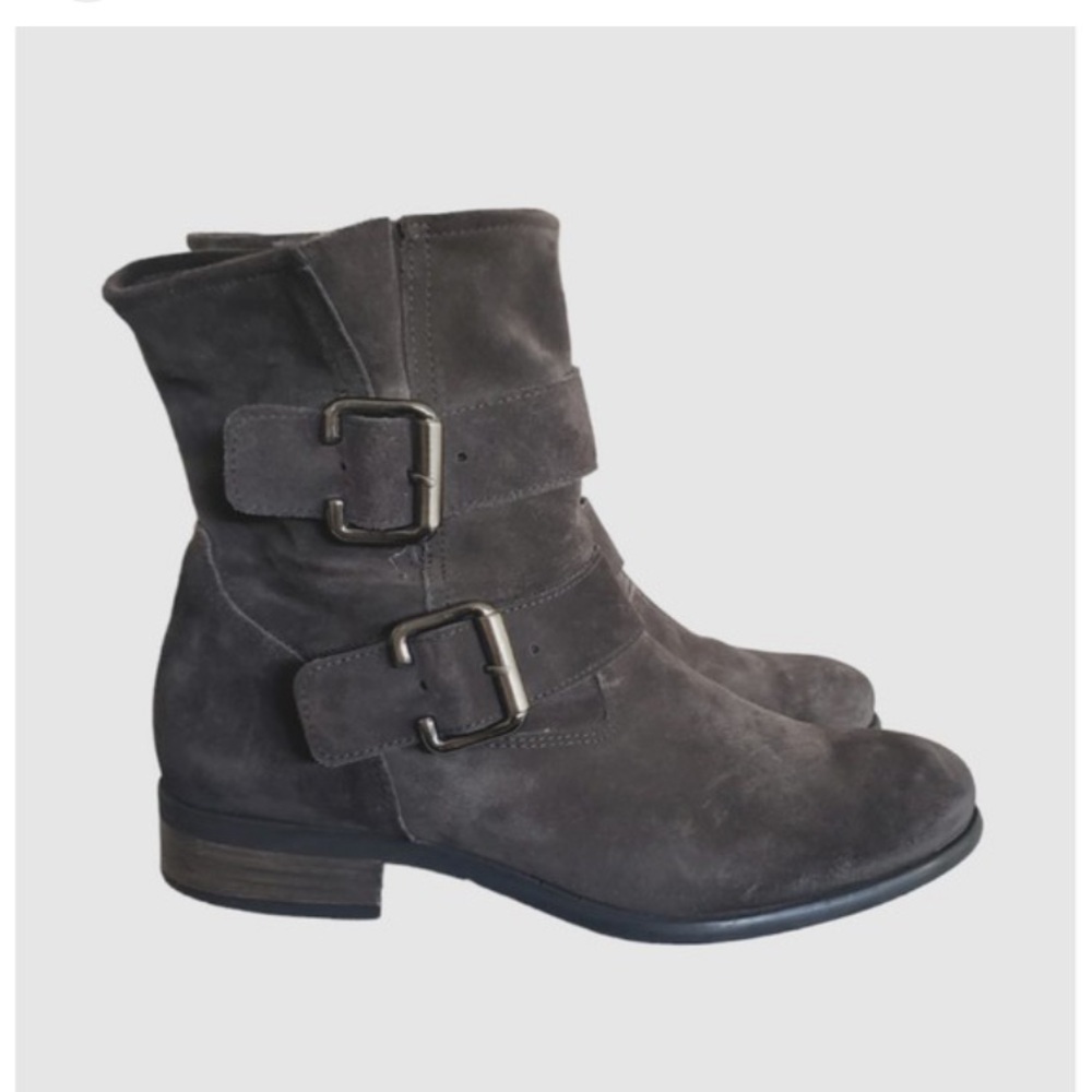 Paul Green Austria Made Women's Size UK 4 US 6.5 Gray Suede Harness Biker Boots